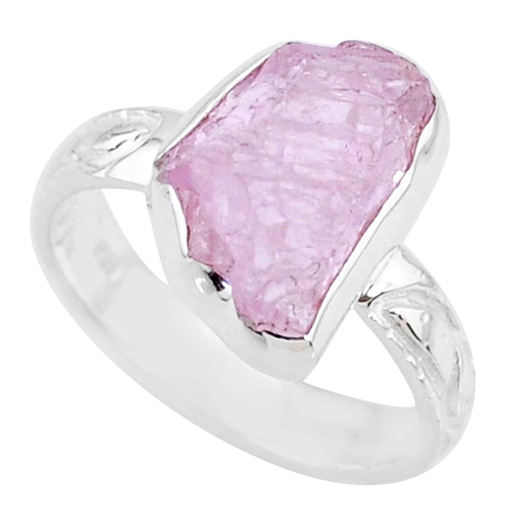 7.33cts natural pink kunzite rough 925 silver solitaire ring size 8 r72022
