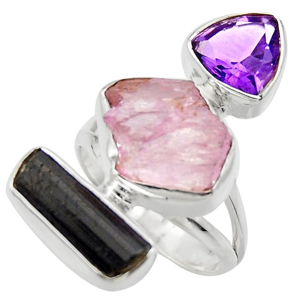 14.72cts natural pink kunzite rough amethyst 925 silver ring size 6 r29703
