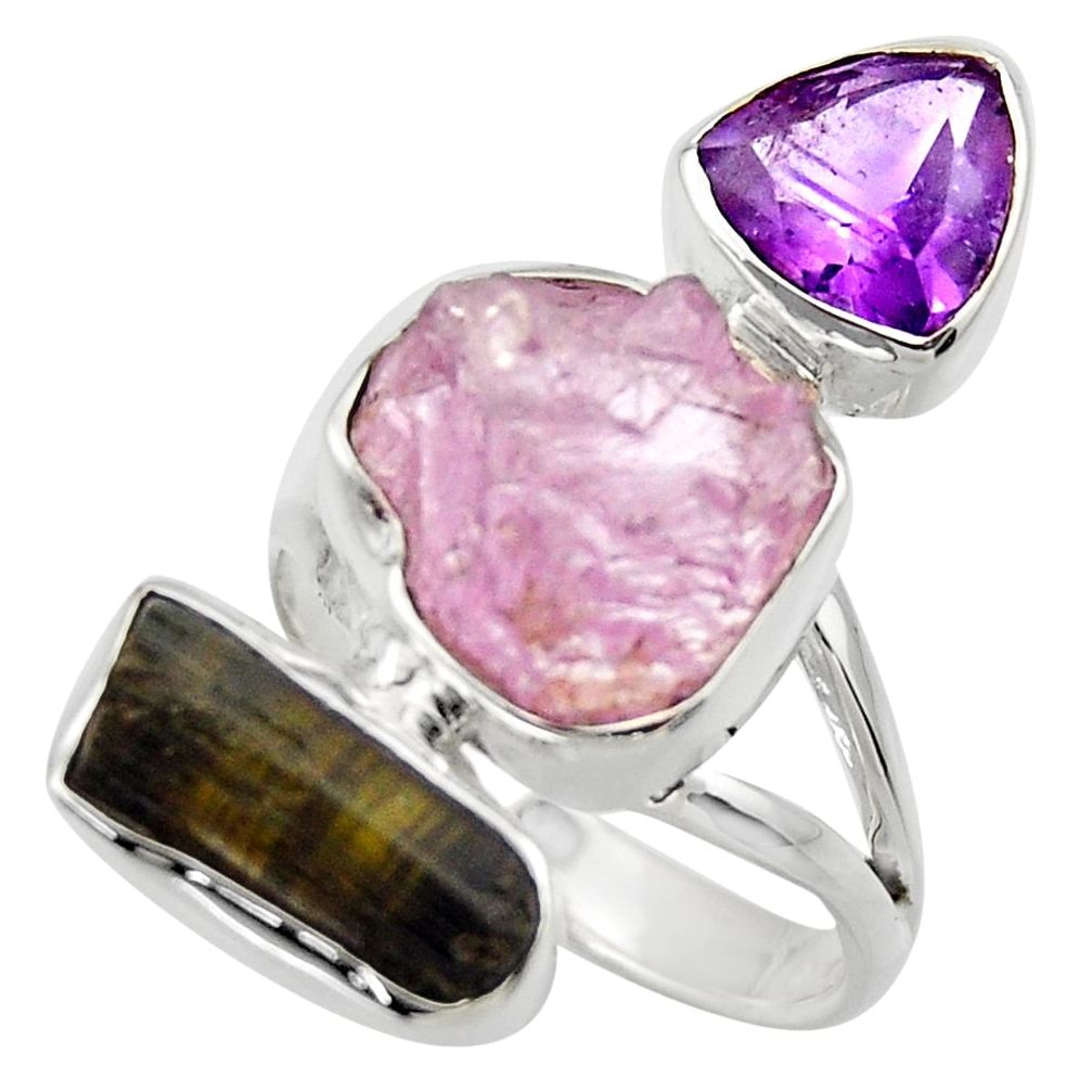16.15cts natural pink kunzite rough amethyst 925 silver ring size 7 r29701