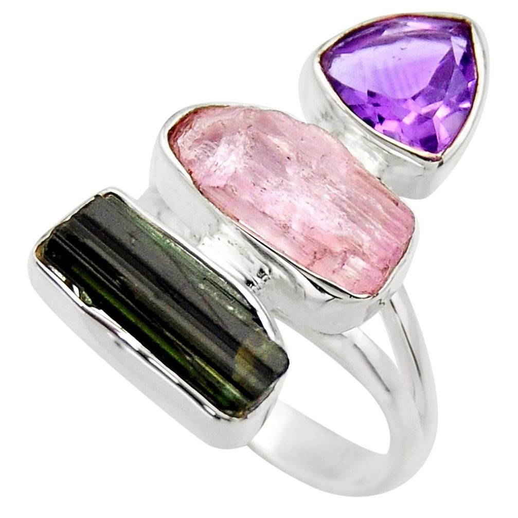 14.26cts natural pink kunzite rough amethyst 925 silver ring size 8 r29707