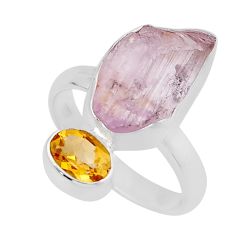 8.31cts natural pink kunzite rough fancy citrine 925 silver ring size 7.5 y46787