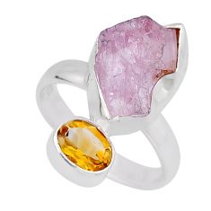 7.79cts natural pink kunzite rough yellow citrine 925 silver ring size 7 y46795