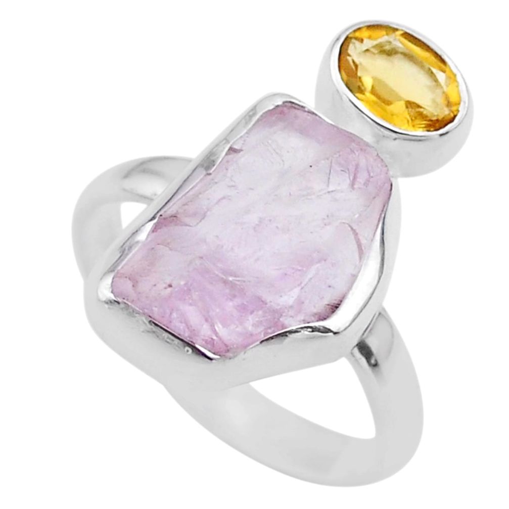 8.77cts natural pink kunzite rough yellow citrine 925 silver ring size 9 t48185