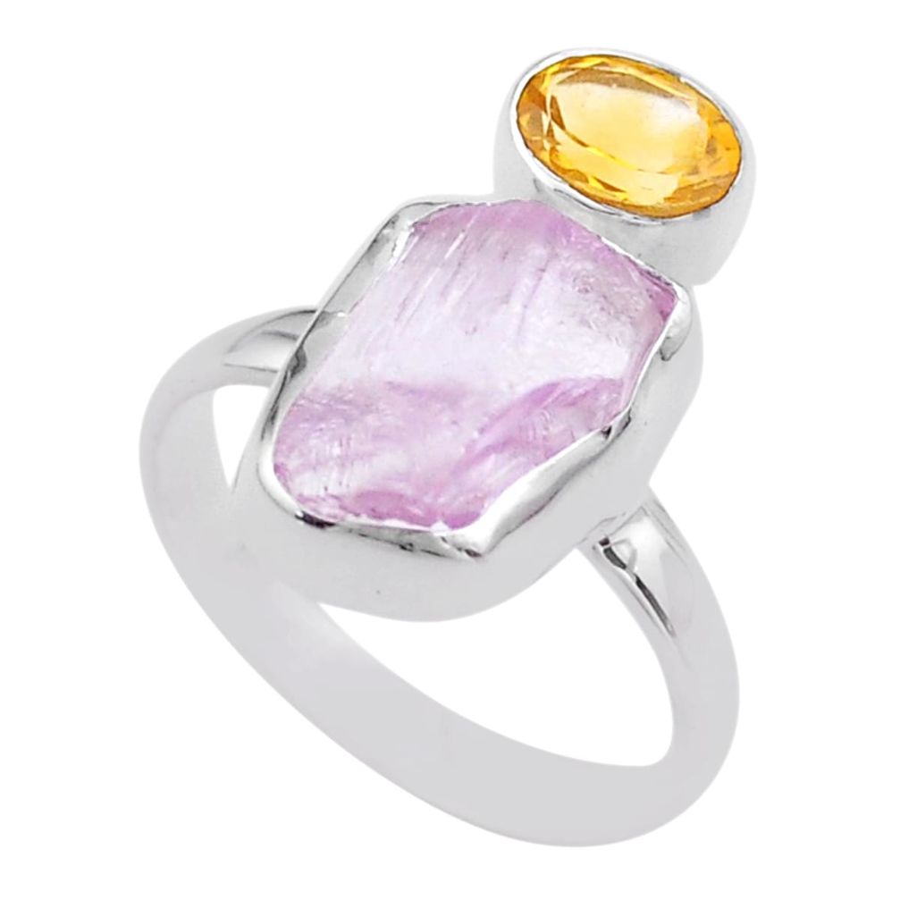 8.26cts natural pink kunzite rough yellow citrine 925 silver ring size 9 t48209