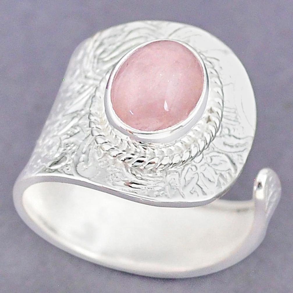 4.29cts natural pink morganite 925 sterling silver adjustable ring size 8 r90549