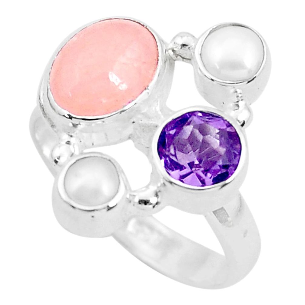 pink morganite amethyst 925 sterling silver ring size 7.5 p52706