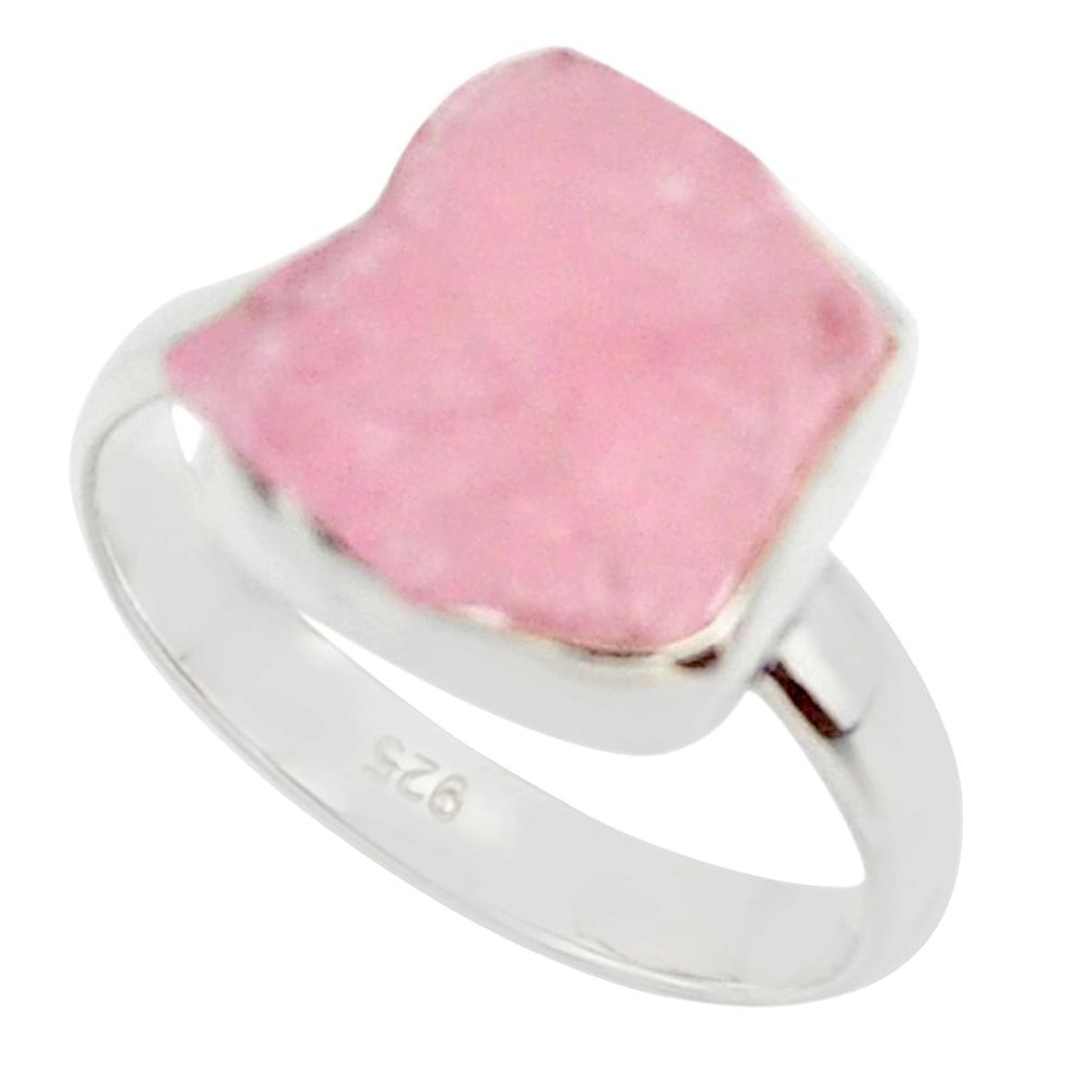 6.57cts natural pink morganite rough 925 silver solitaire ring size 8.5 r48992