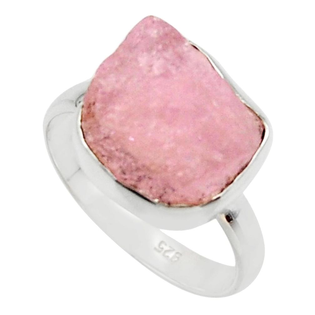 6.57cts natural pink morganite rough 925 silver solitaire ring size 8.5 r48997