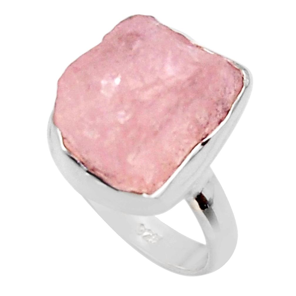 7.03cts natural pink morganite rough 925 silver solitaire ring size 6 r48994