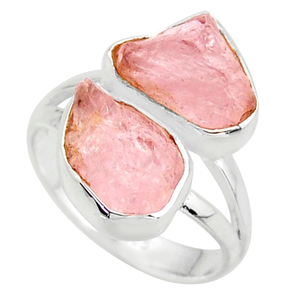 10.31cts natural pink morganite rough 925 sterling silver ring size 7 r38299