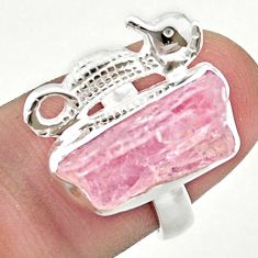 6.53cts natural pink morganite rough fancy silver seahorse ring size 7 u42143
