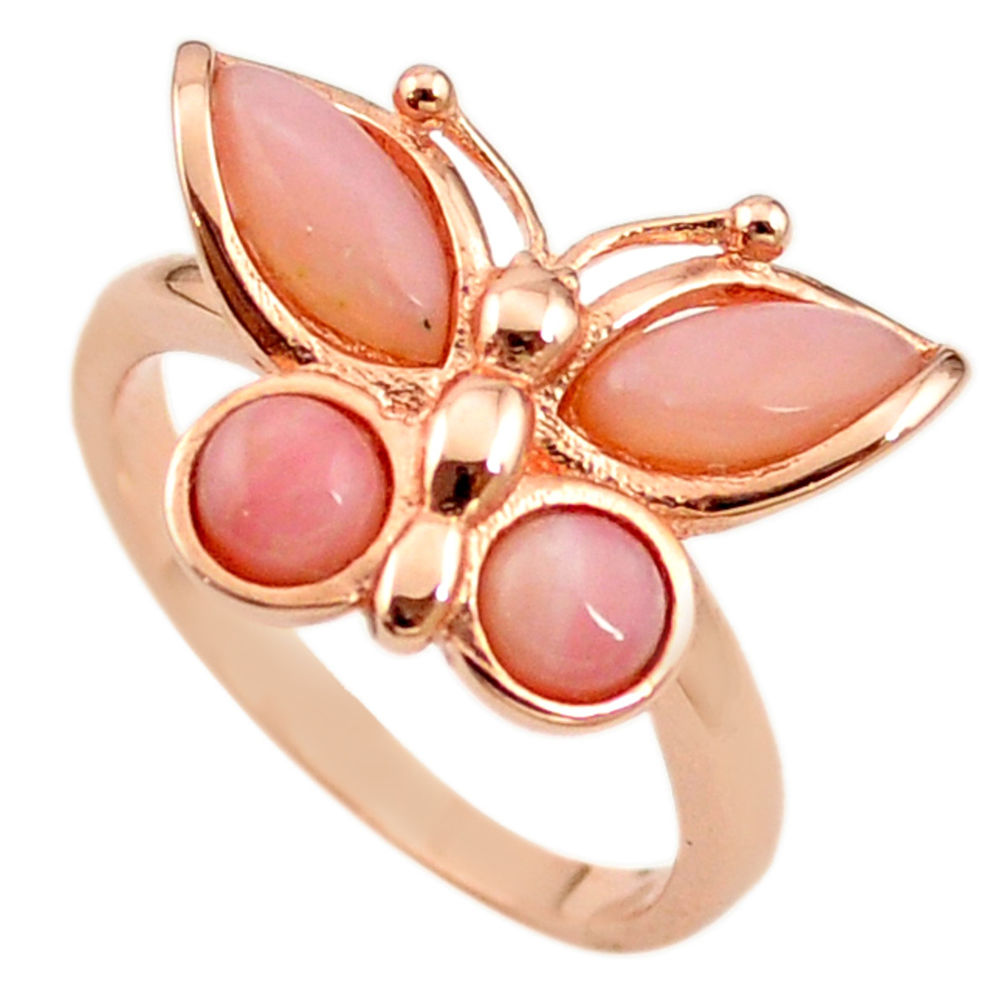 LAB Natural pink opal 925 silver 14k rose gold butterfly ring size 8.5 a68202 c15163