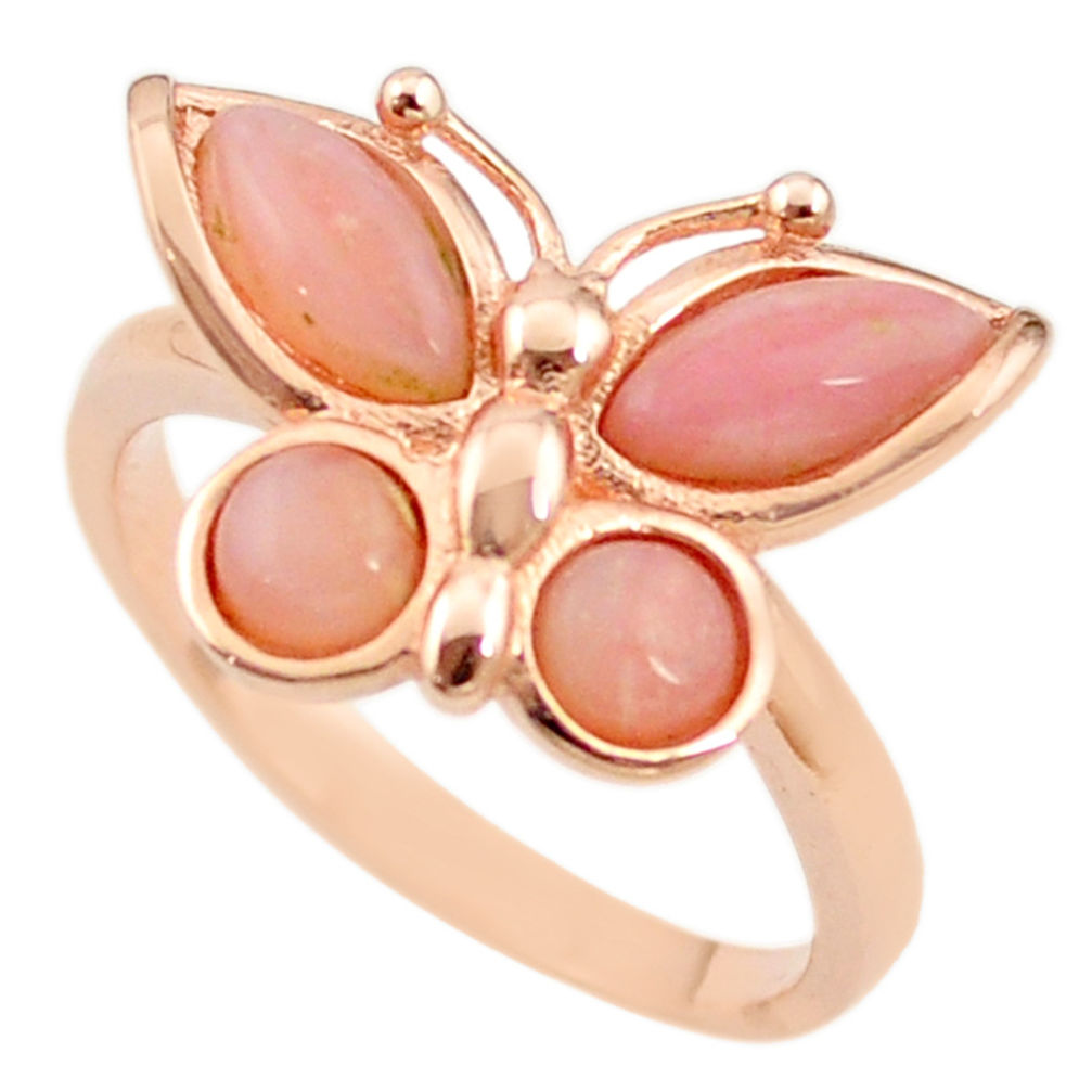 Natural pink opal 925 silver 14k rose gold butterfly ring size 9.5 a68211 c15170