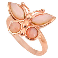 LAB Natural pink opal 925 silver 14k rose gold butterfly ring size 8 a76241 c15173