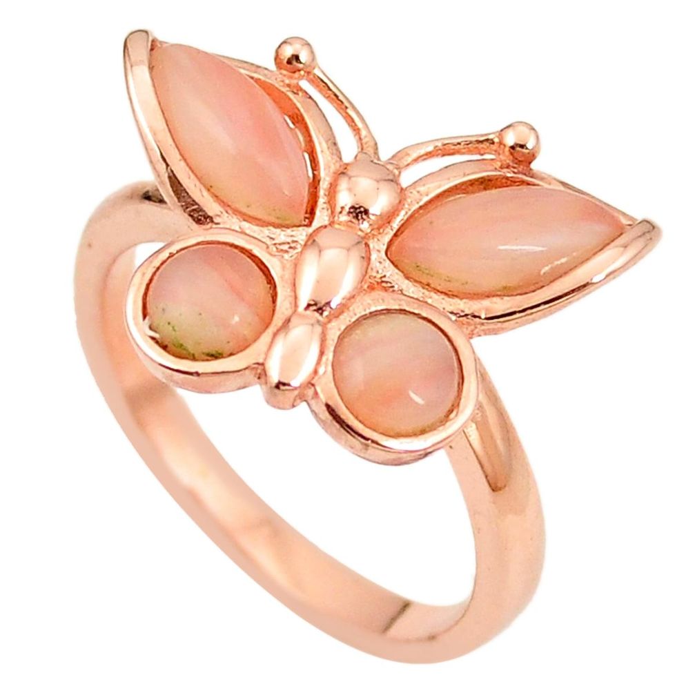 Natural pink opal 925 silver 14k rose gold butterfly ring size 8 a76242 c15180