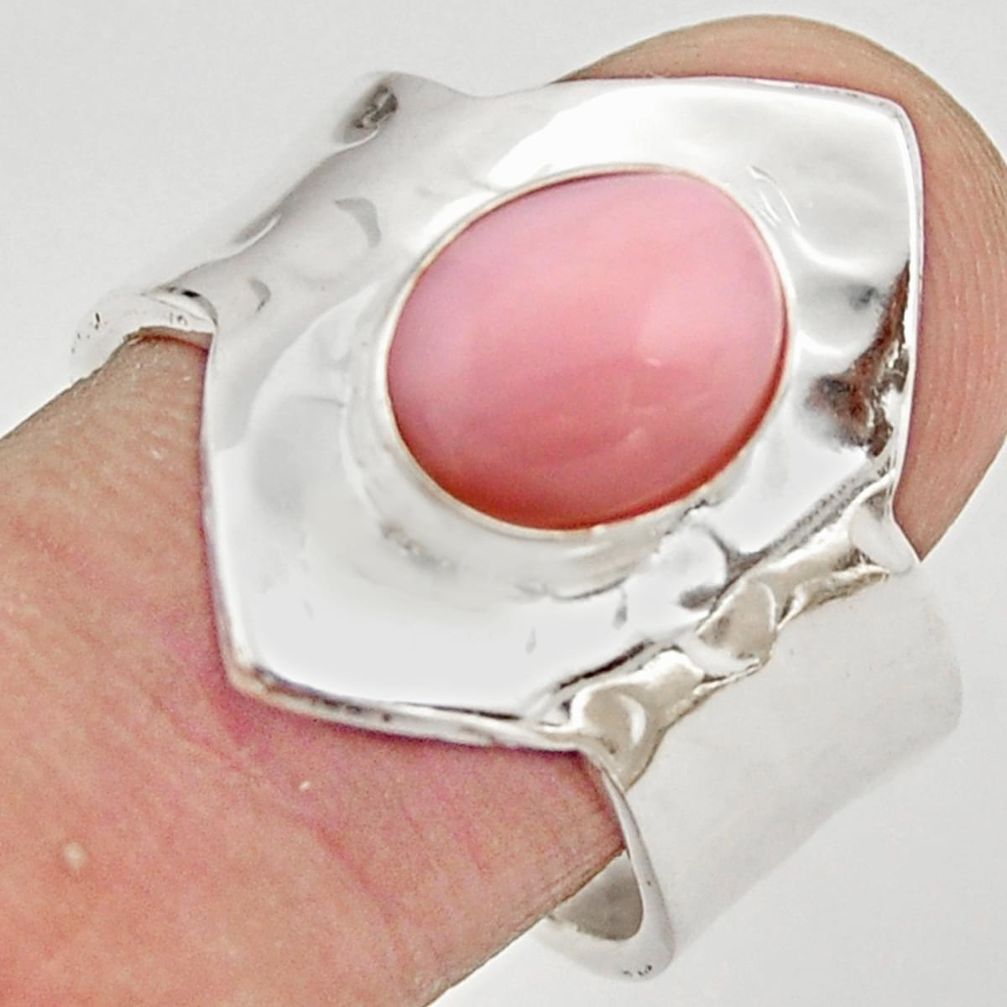 4.52cts natural pink opal 925 silver adjustable solitaire ring size 8.5 r21287