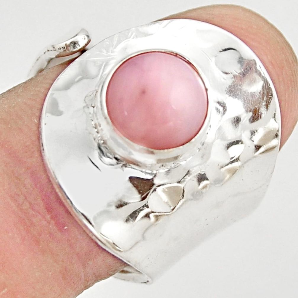 3.19cts natural pink opal 925 silver adjustable solitaire ring size 7 r21288