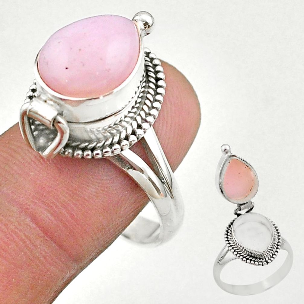 5.35cts natural pink opal 925 silver poison box ring jewelry size 10 t45385