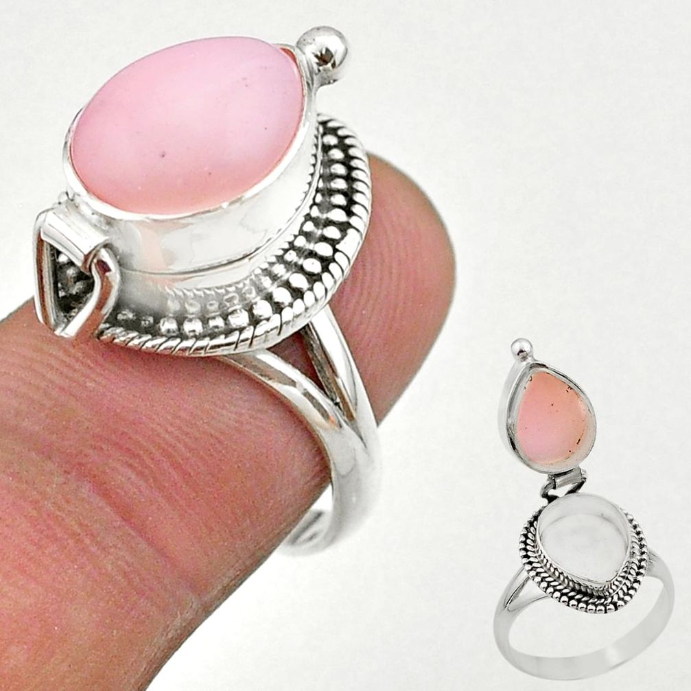 4.82cts natural pink opal 925 silver poison box ring jewelry size 7 t45382