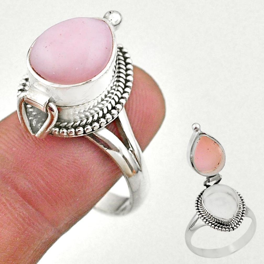 5.18cts natural pink opal 925 silver poison box ring jewelry size 9 t45381