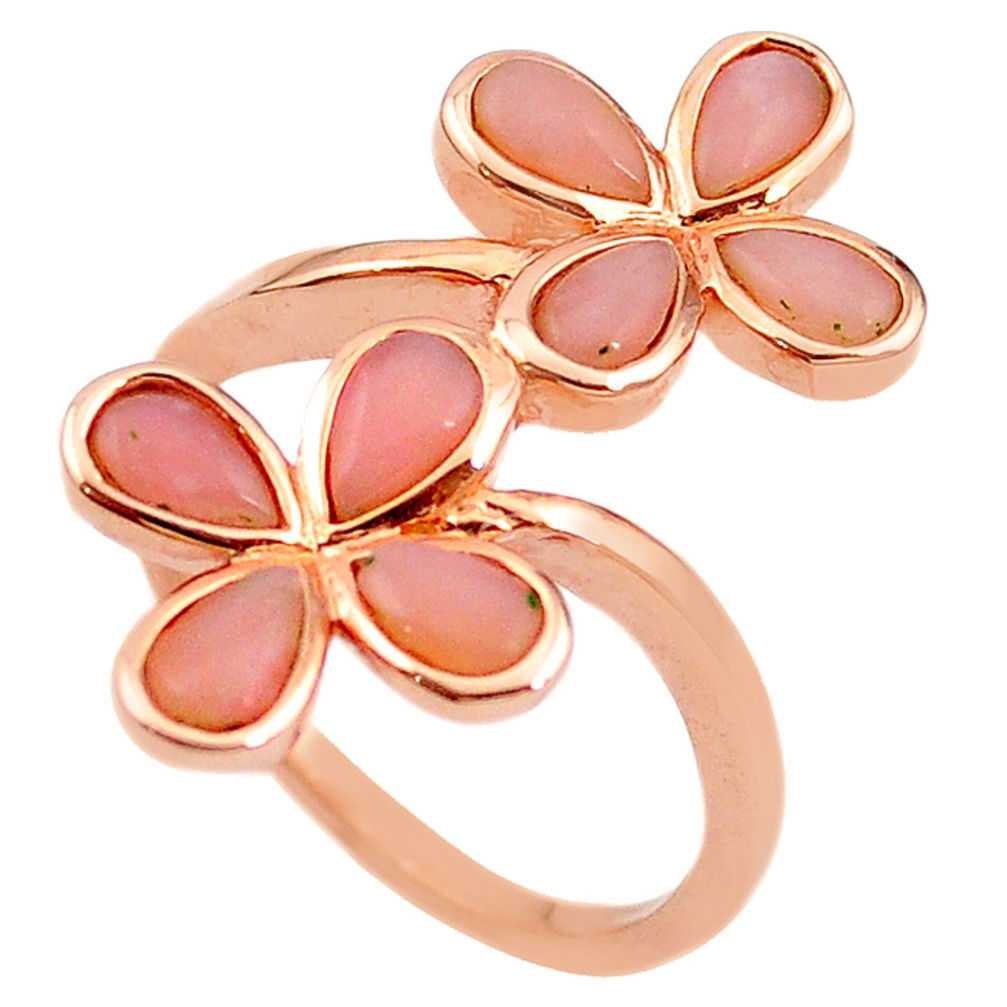 LAB Natural pink opal 925 sterling silver 14k gold ring jewelry size 8 a68245 c15058