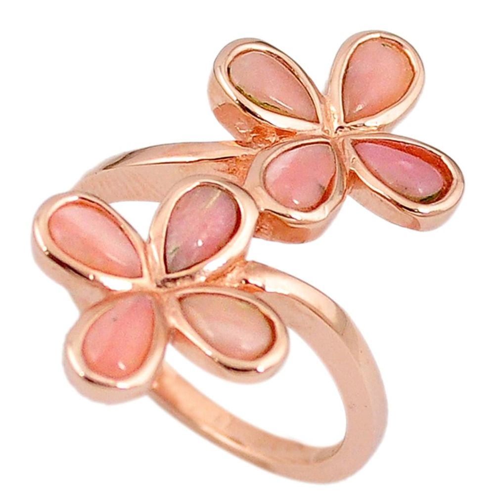 Natural pink opal 925 sterling silver 14k rose gold ring size 7.5 a59131 c15056
