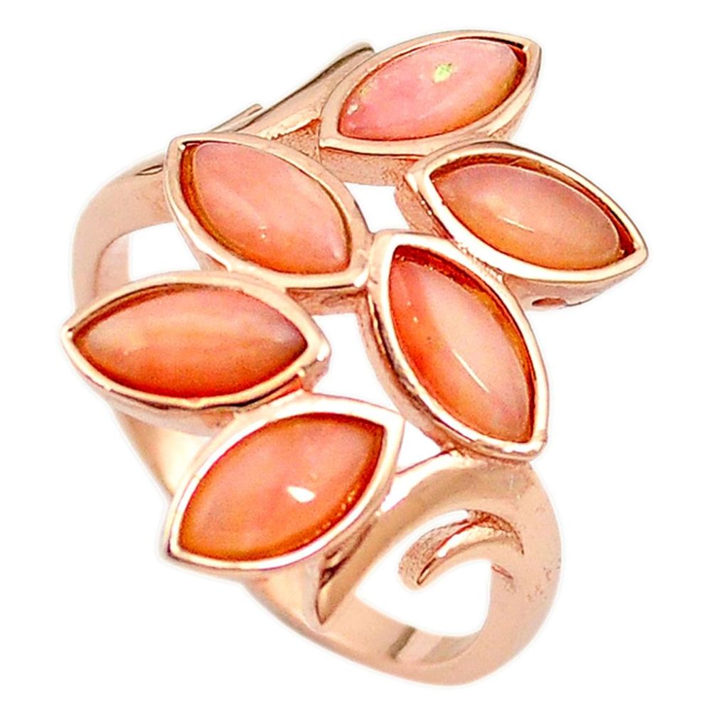 Natural pink opal 925 sterling silver 14k rose gold ring size 9.5 a68225 c15086