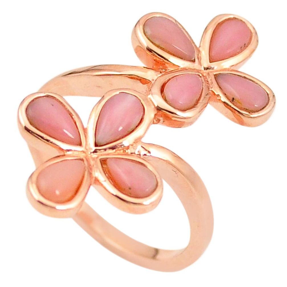 Natural pink opal 925 sterling silver 14k rose gold ring size 7 a76312 c15059
