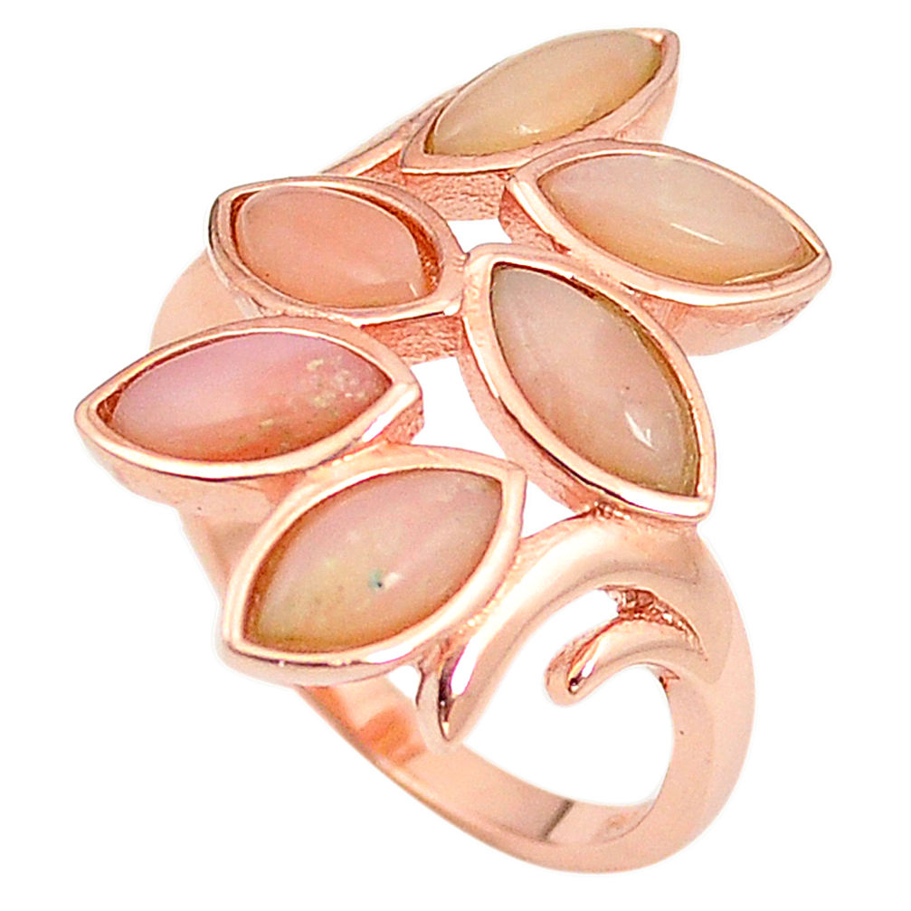 Natural pink opal 925 sterling silver 14k rose gold ring size 7 a76319 c15083