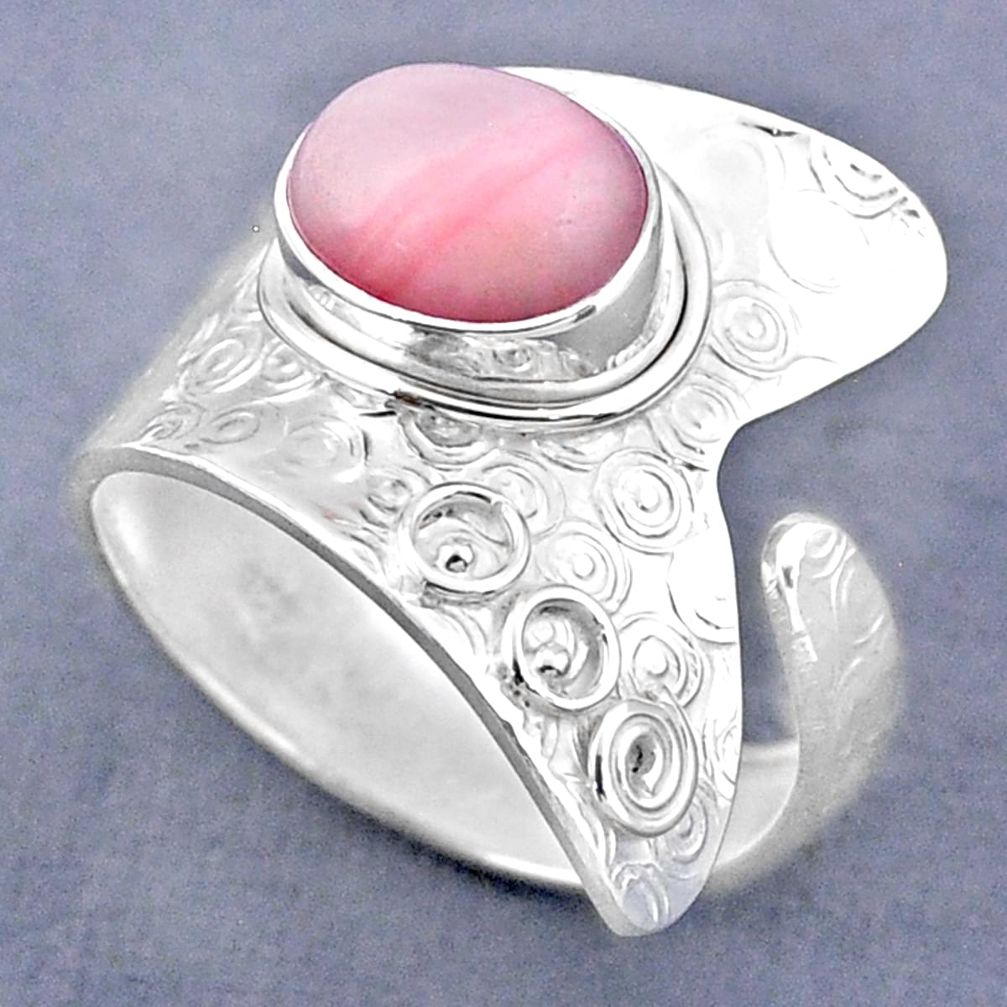 4.22cts natural pink opal 925 sterling silver adjustable ring size 10.5 r63254