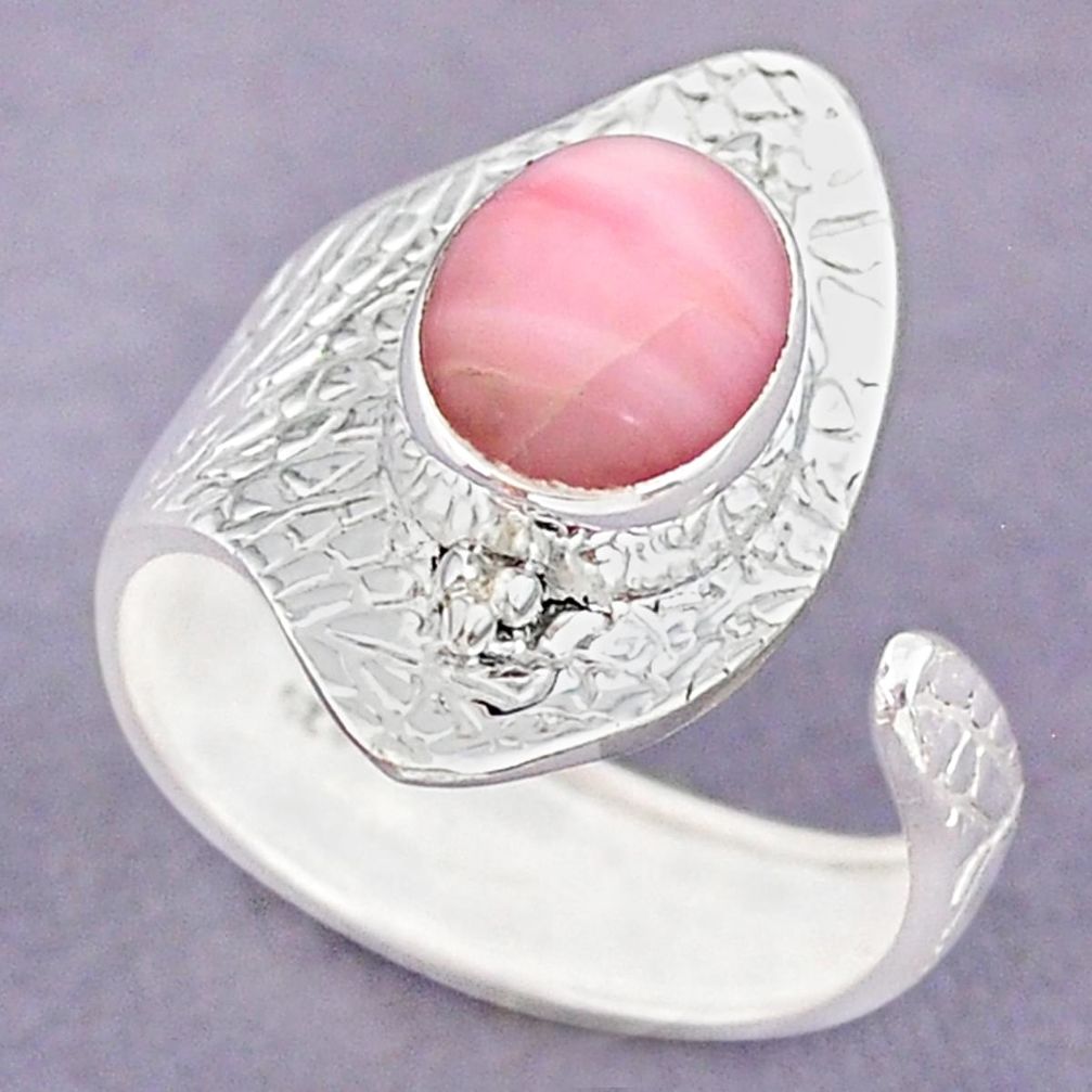 4.06cts natural pink opal 925 sterling silver adjustable ring size 8.5 r90675