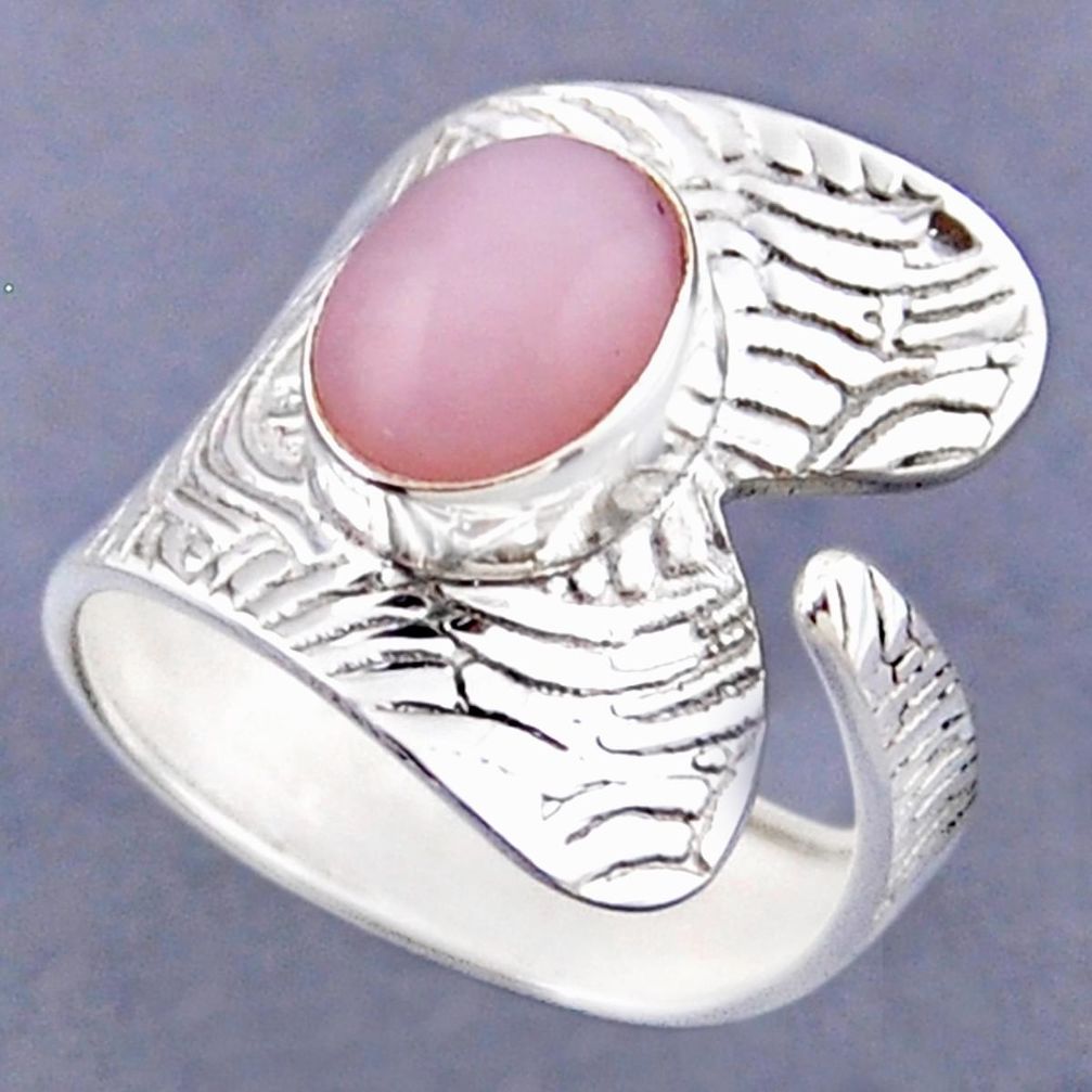 4.29cts natural pink opal 925 sterling silver adjustable ring size 9 r54810