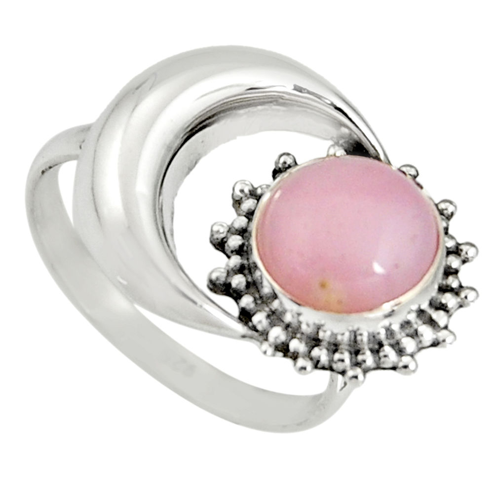 3.29cts natural pink opal 925 sterling silver half moon ring size 8.5 r19546