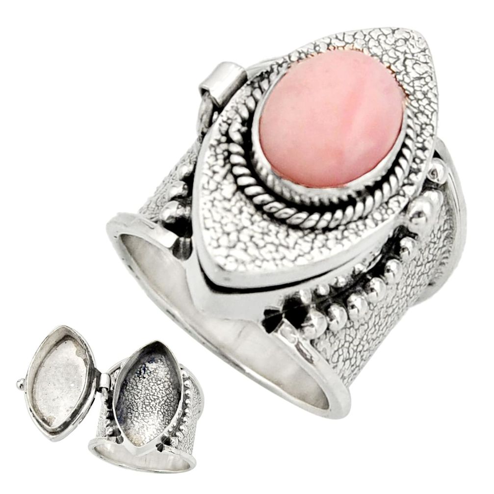 4.06cts natural pink opal 925 sterling silver poison box ring size 6 r26638