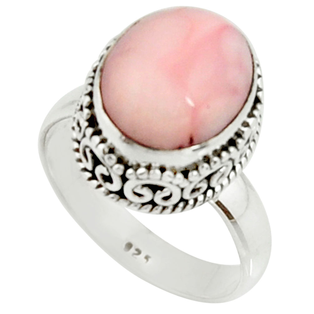 5.28cts natural pink opal 925 sterling silver solitaire ring size 7.5 r22016