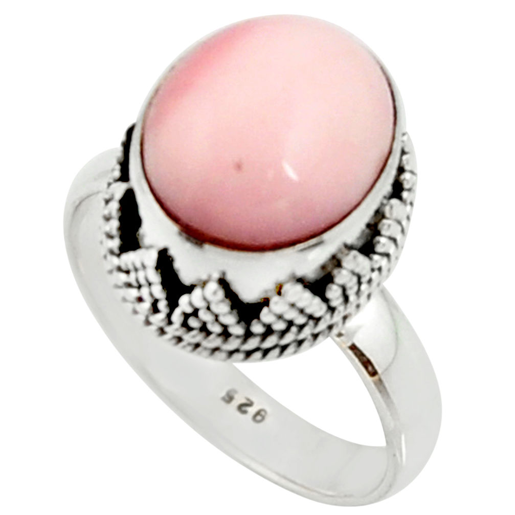 5.28cts natural pink opal 925 sterling silver solitaire ring size 7.5 r22017