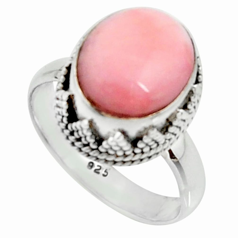 5.11cts natural pink opal 925 sterling silver solitaire ring size 7.5 r22019