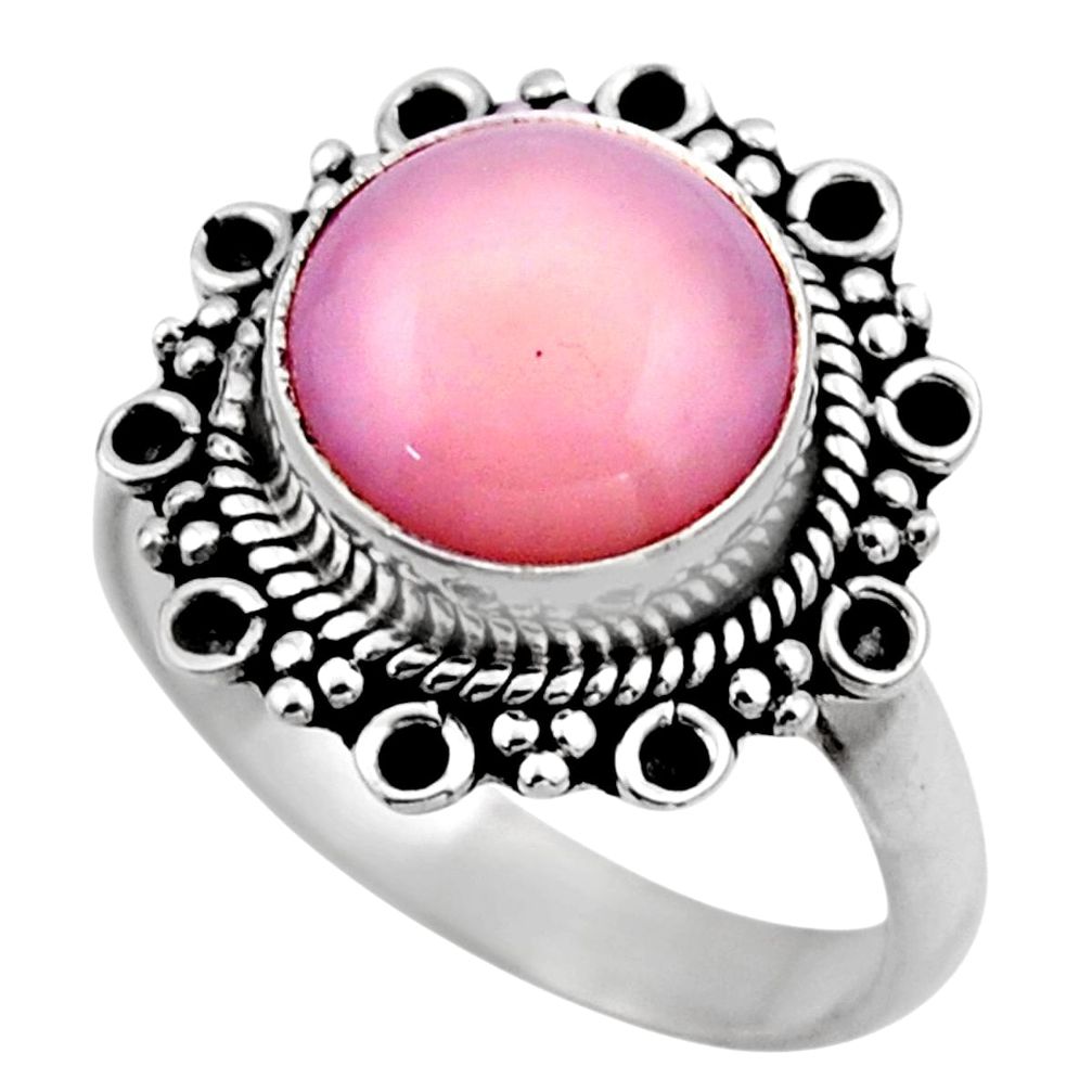 5.11cts natural pink opal 925 sterling silver solitaire ring size 7.5 r53127