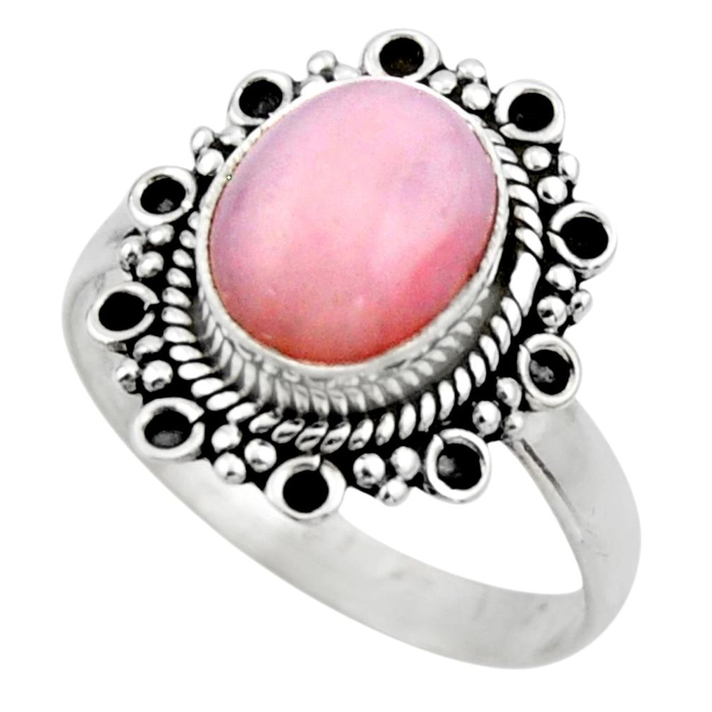 3.98cts natural pink opal 925 sterling silver solitaire ring size 8.5 r53134