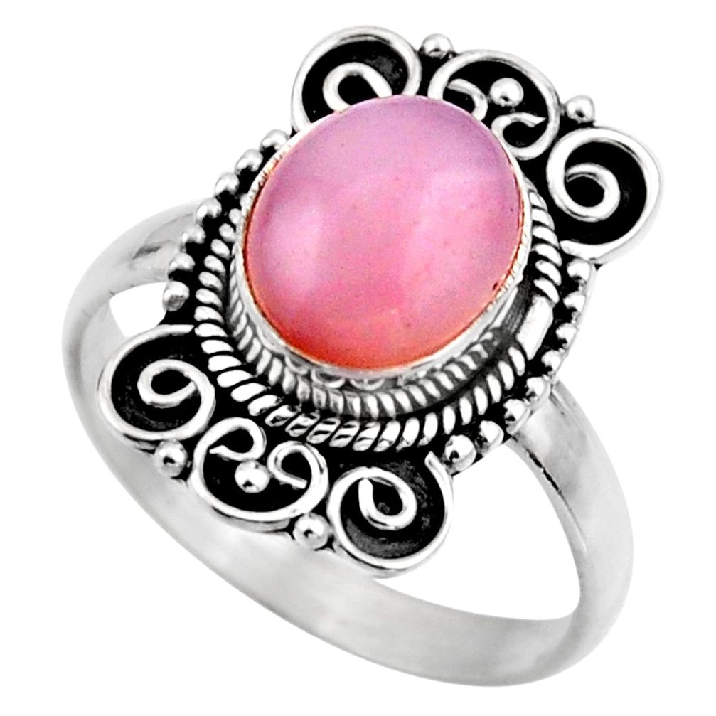 4.22cts natural pink opal 925 sterling silver solitaire ring size 8 r53125