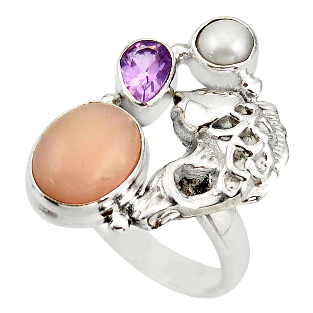 6.89cts natural pink opal amethyst 925 sterling silver fish ring size 7 d46014