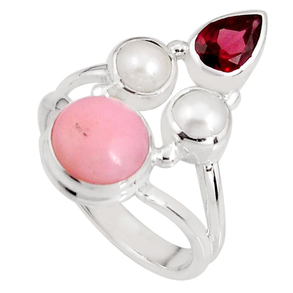 6.54cts natural pink opal garnet pearl 925 sterling silver ring size 7.5 p90831