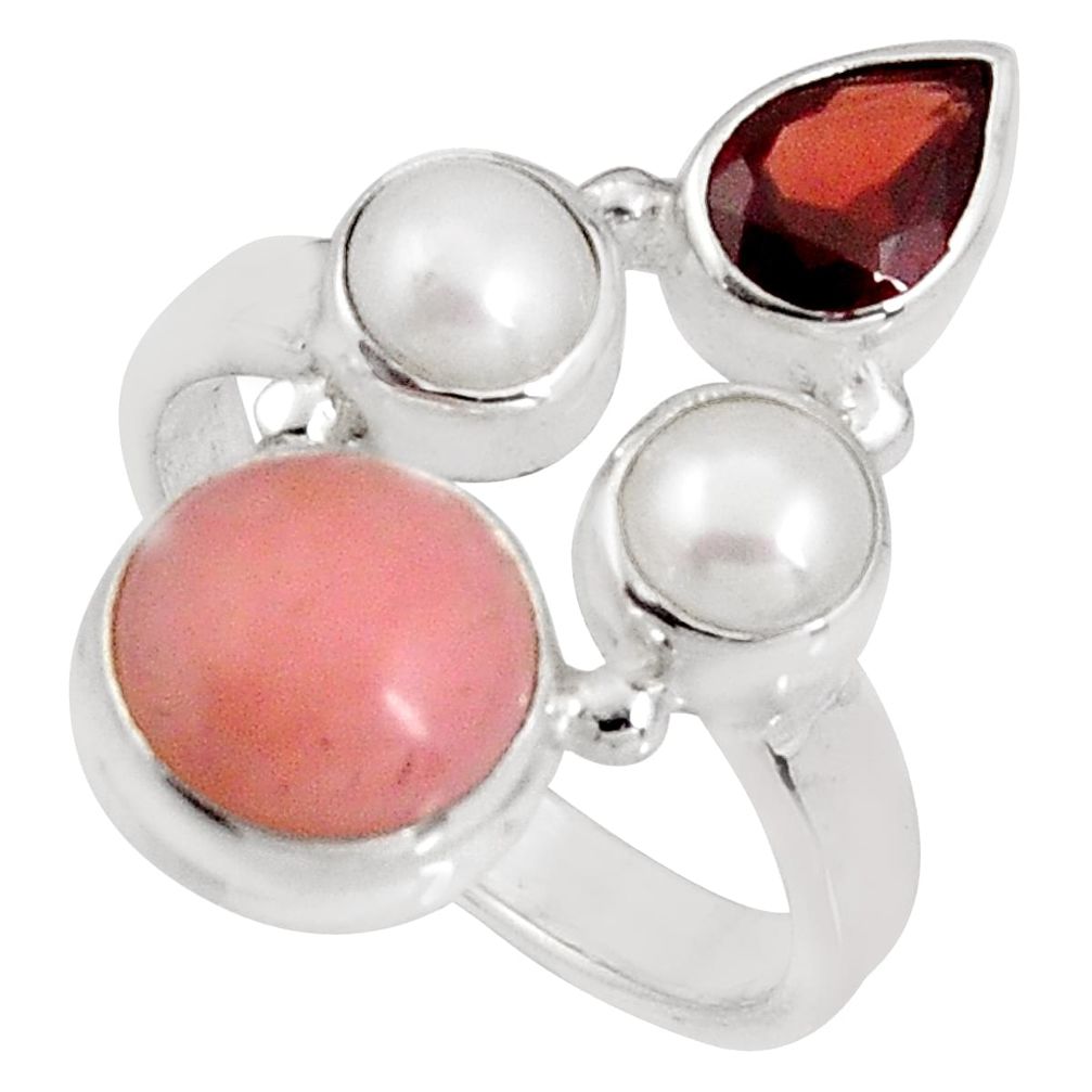 6.36cts natural pink opal garnet pearl 925 sterling silver ring size 6.5 p90832