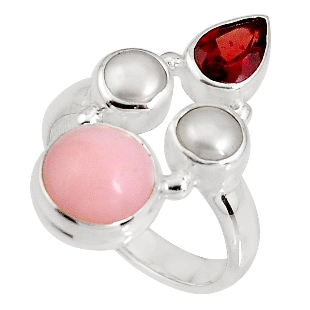 pink opal garnet pearl 925 sterling silver ring size 6.5 p90837