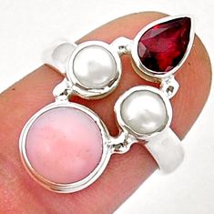 6.36cts natural pink opal garnet pearl 925 sterling silver ring size 6 y15261