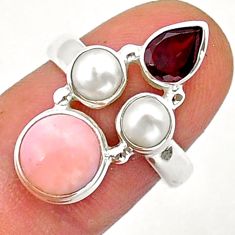 6.60cts natural pink opal garnet pearl 925 sterling silver ring size 7 y15249