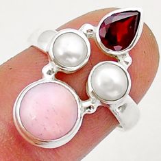 6.32cts natural pink opal garnet pearl 925 sterling silver ring size 6.5 y15254