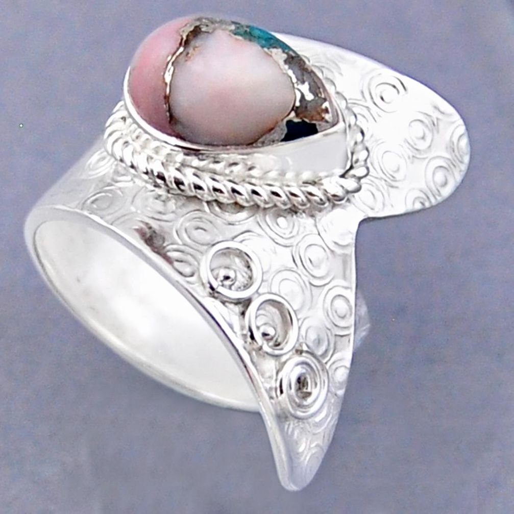 4.52cts natural pink opal in turquoise 925 silver adjustable ring size 8 r54829