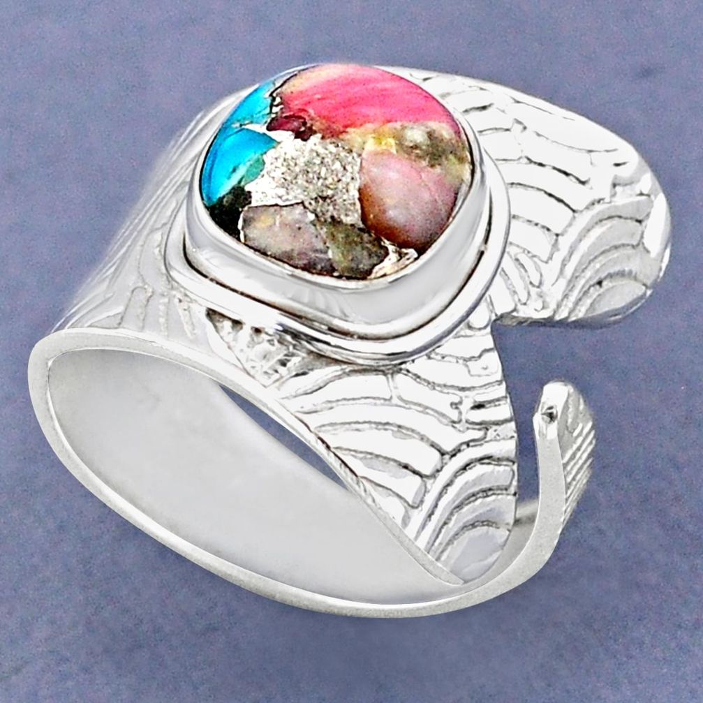 5.35cts natural pink opal in turquoise 925 silver adjustable ring size 9 r63355