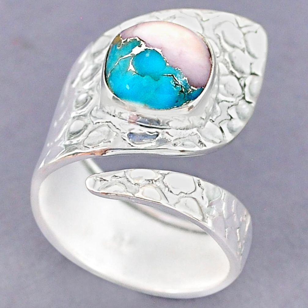 5.34cts natural pink opal in turquoise 925 silver adjustable ring size 9 r90545